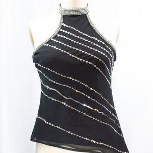 Black Beaded Halter Top